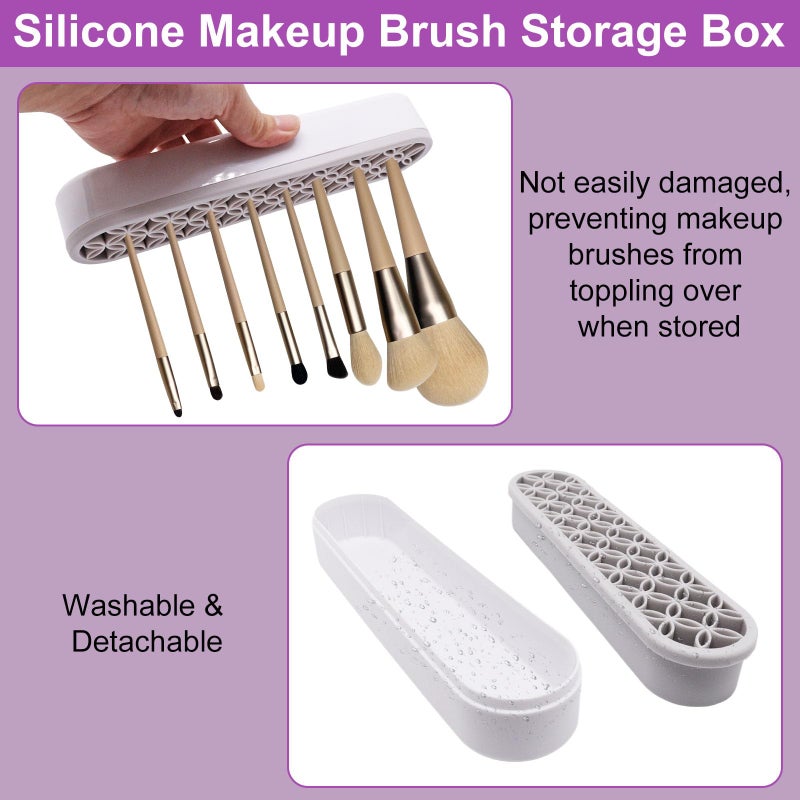 Gdfymi 2Pcs Grey Silicone Makeup Brush Holder Stand Makeup Brush Storage Make Up Brushes Holder Organizer For Painting Pen Brushes Nail Clippers Drill Pens Ruler Sewing Craft Tools - Image 3